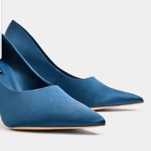 Zara Women Electric Blue Satin high heel  shoes